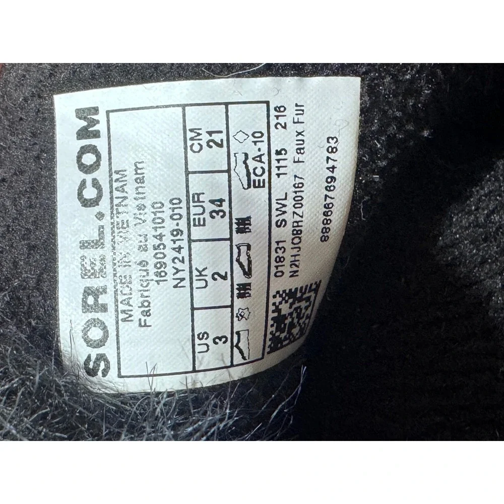 Sorel‎ US 3 Black Tofino II Boots Kids Waterproof Faux Fur Winter Snow